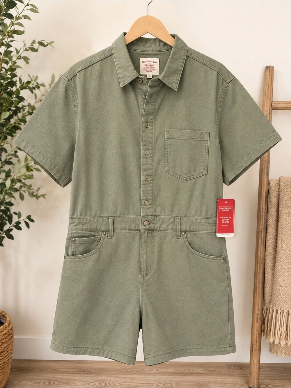 Levi Strauss Signature Vintage Summer Romper Olive Green NWT Relaxed Fit M XL